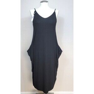 Jersey Midi Balloon Cocoon Dress  Sz XL Black Sleeveless Exterior Pockets ~ New